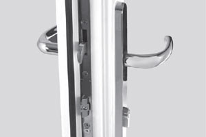 security Close up of security features on our uPVC Doors, showing the lock and handle