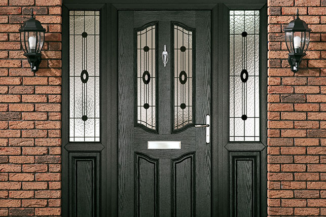 Black Composite Door on the front of an Oxfordshire house installed by Paradise Windows