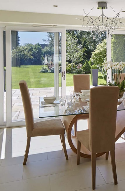 Sliding Patio Doors Oxfordshire overlooking garden from dining area